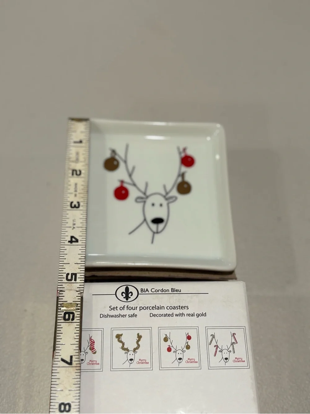 Holiday Reindeer Porcelain Costers- White (Set of 4)